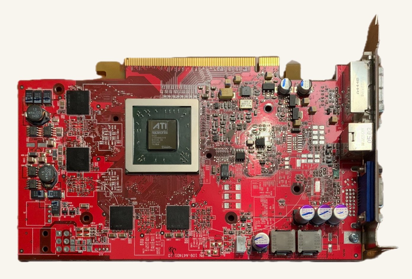 The Radeon X800 XL with its cooler removed, showing the R430 GPU