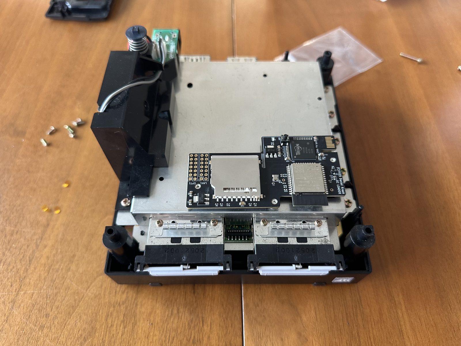 The GC Loader connected inside the console chassis