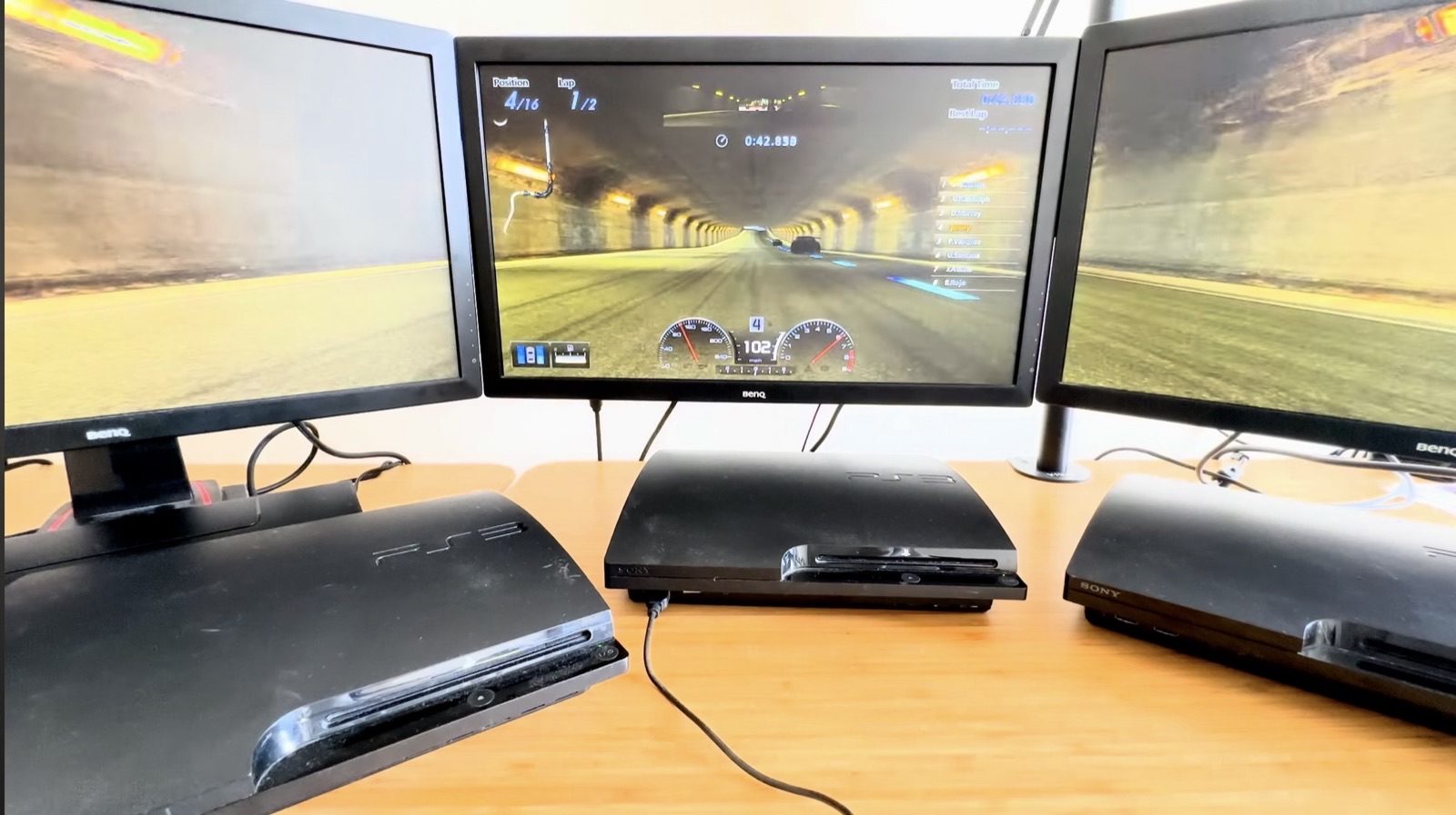 Full peripheral vision across three screens on a tunnel section