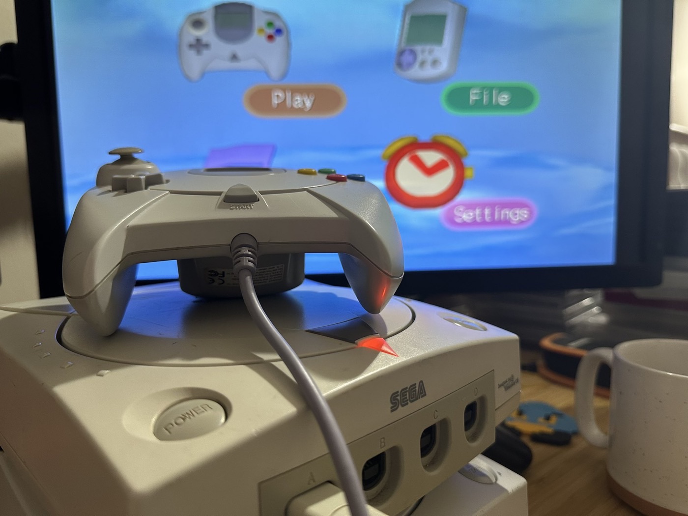 Up and running — the Dreamcast's main menu, working.