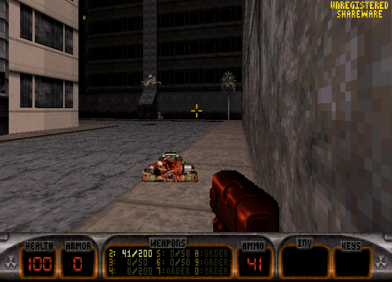 A city street in Duke Nukem 3D's first level