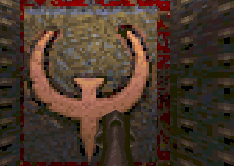 A Quake rune on a wall, every texel a crisp square