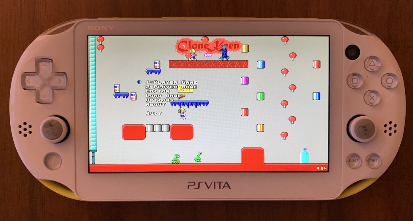 My PS Vita running Clone Keen — the Commander Keen port