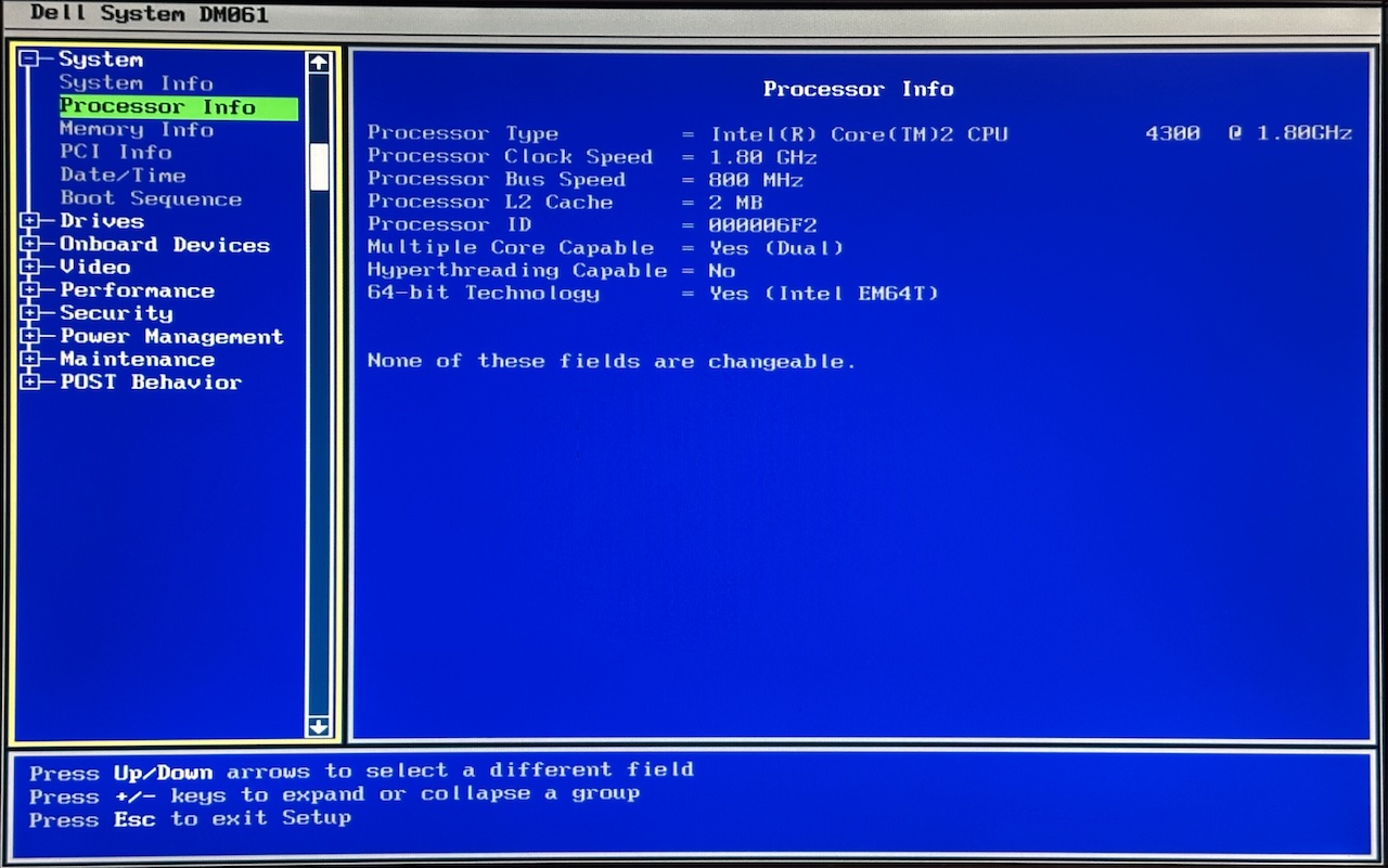 E520 BIOS screen showing the Core 2 Duo E4300