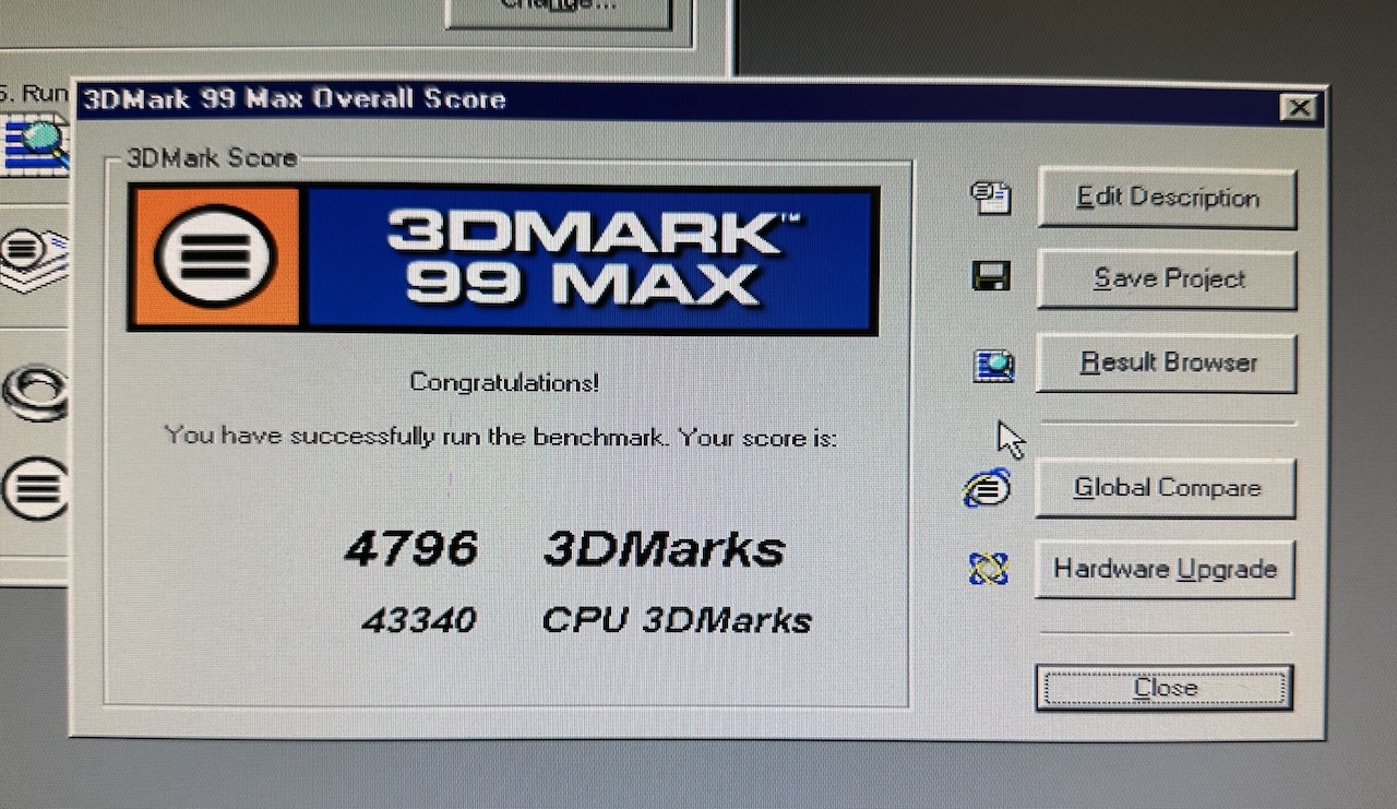 3DMark 99 Max scoring 4796 with the Voodoo 2 installed