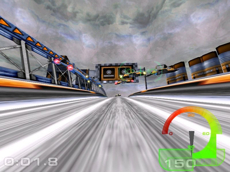 The same benchmark scene under Windows XP, running at about 150 fps