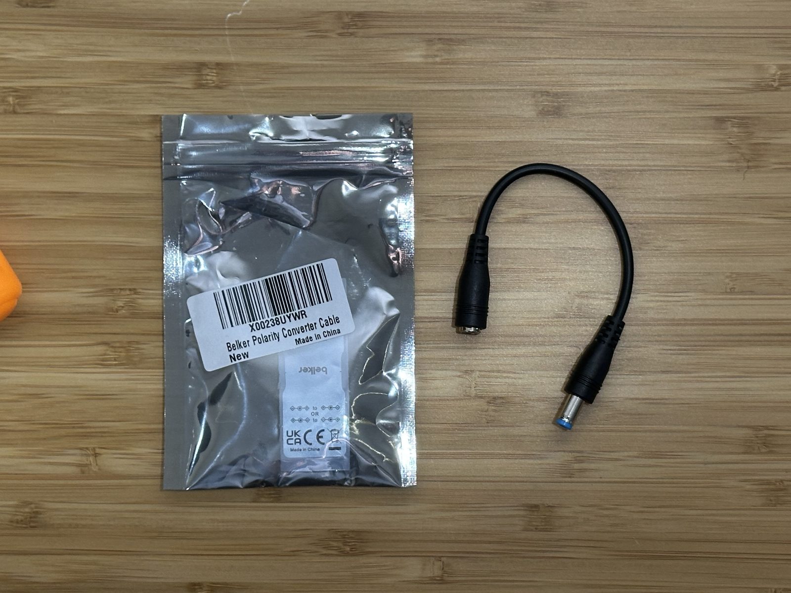 The Belker polarity converter cable, in its packaging
