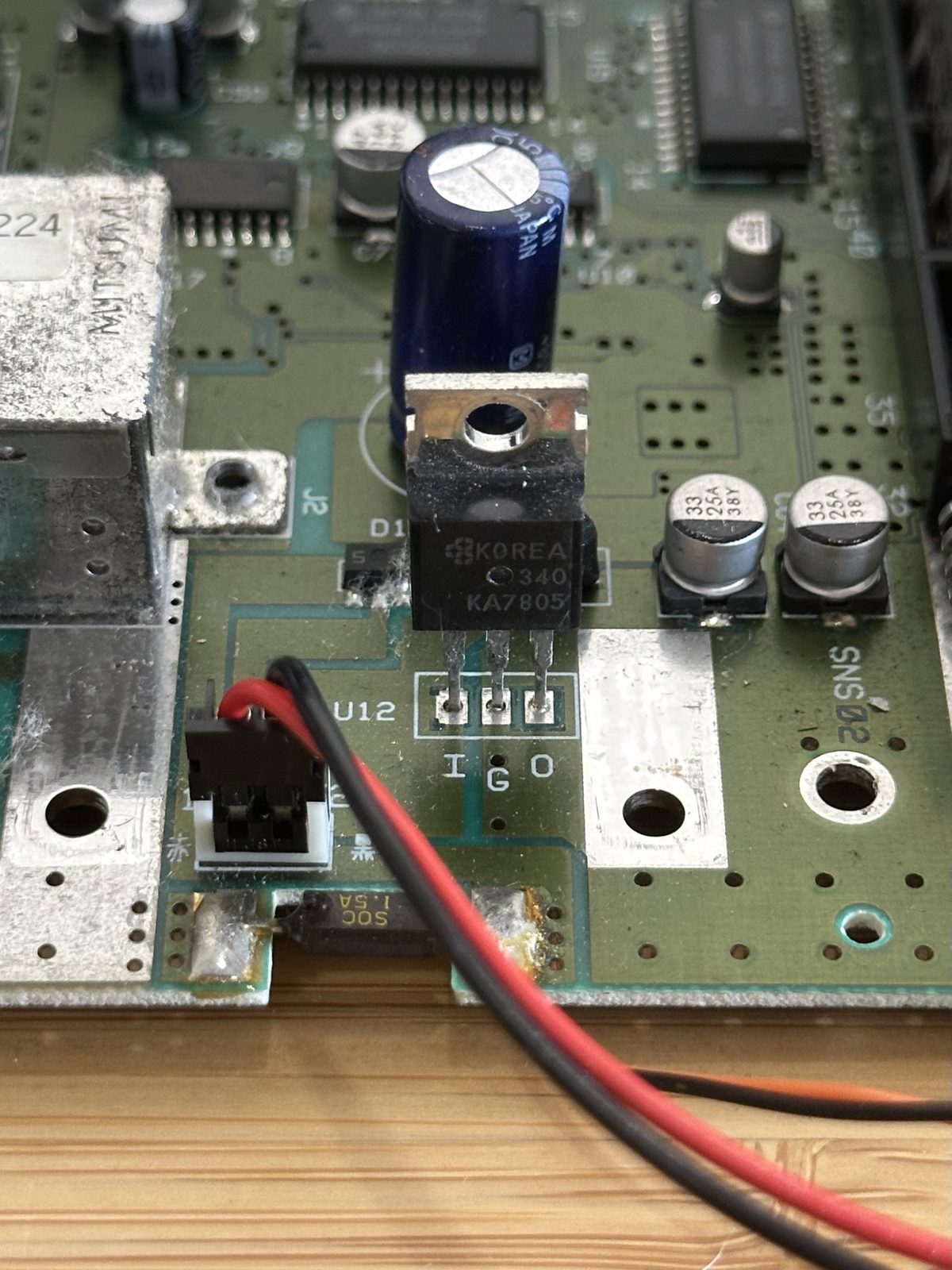Continuity testing from the regulator's ground leg to the barrel connector