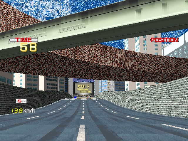 Ridge Racer Full Scale running with corrupted, static-like road textures in MAME