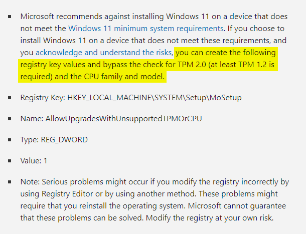 Microsoft Offers TPM 2.0 Bypass to Install Windows 11 on Unsupported PCs