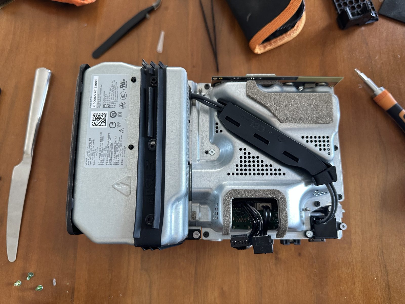 The Xbox Series X PSU's label, showing the Chicony manufacturer stamp and June 2020 date code